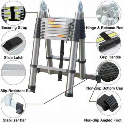 Échelle Télescopique DayPlus en Acier Inoxydable - Pliable et Portable - Capacité 150kg- Certifiée EN131