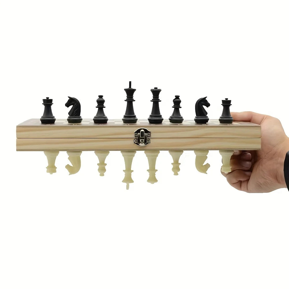 Jeu d'Échecs Magnétique Pliable en Bois Massif - Échiquier Portable pour Enfants et Famille - Jeu de Stratégie Éducatif