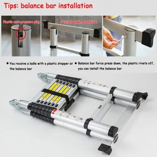 Échelle Télescopique DayPlus en Acier Inoxydable - Pliable et Portable - Capacité 150kg- Certifiée EN131