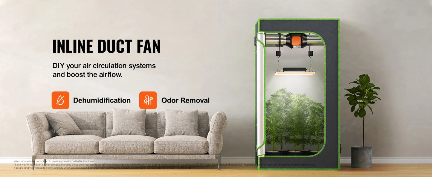 Ventilateur Extracteur d'Air VEVOR 4/6/8 Pouces avec Contrôleur Température et Humidité - Moteur EC Silencieux pour Ventilation Professionnelle