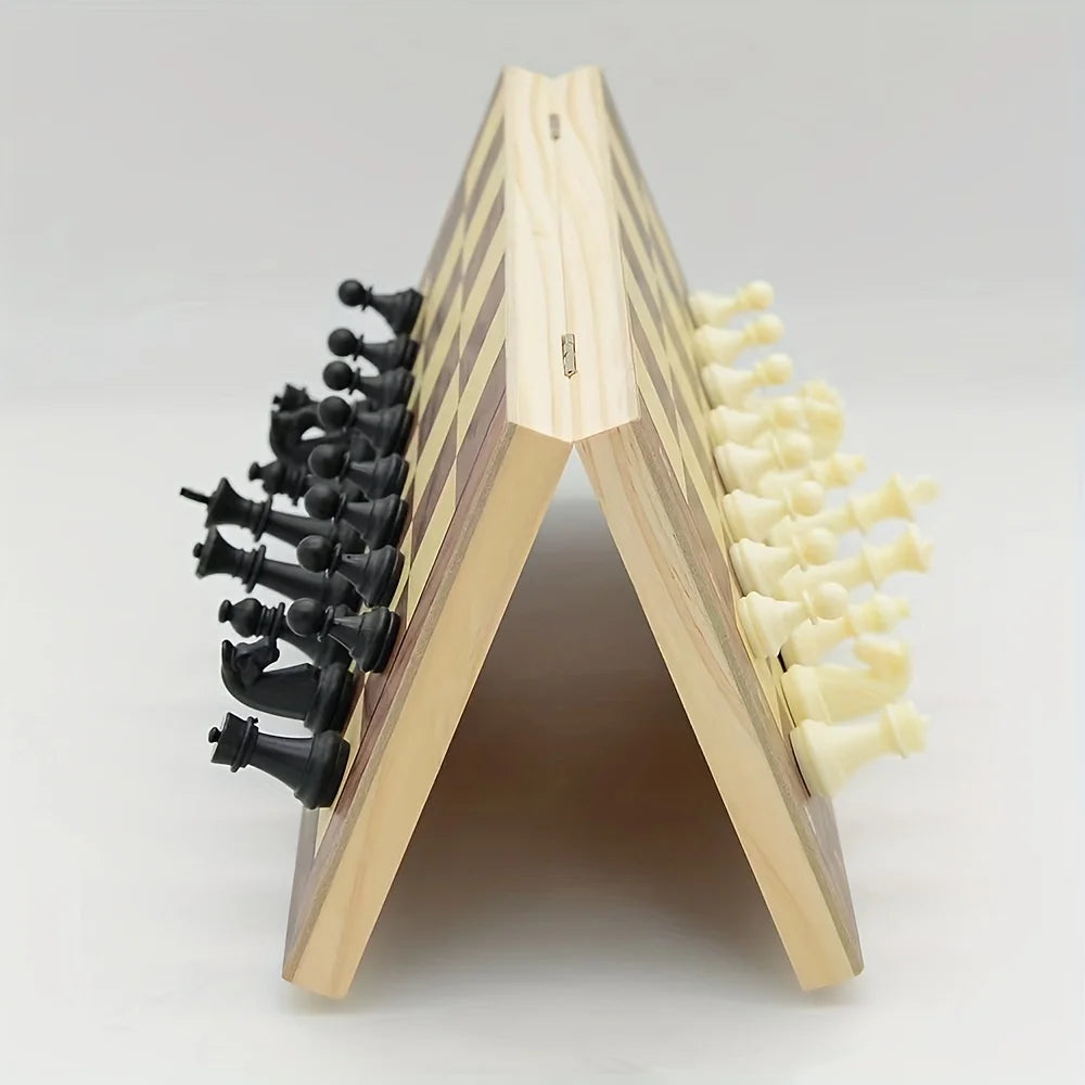 Jeu d'Échecs Magnétique Pliable en Bois Massif - Échiquier Portable pour Enfants et Famille - Jeu de Stratégie Éducatif