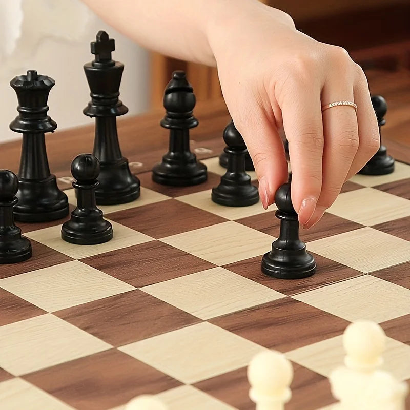 Jeu d'Échecs Magnétique Pliable en Bois Massif - Échiquier Portable pour Enfants et Famille - Jeu de Stratégie Éducatif