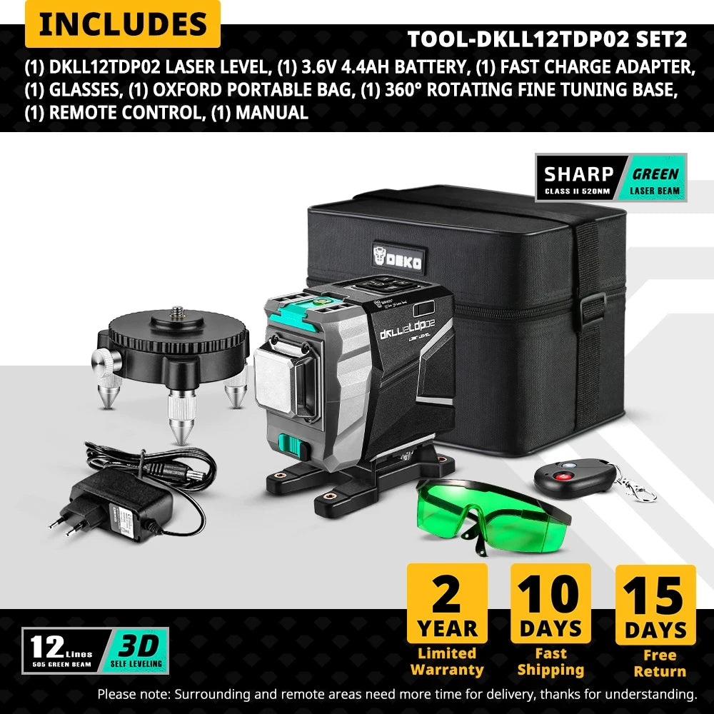 LASER NIVEAU 3D DEKO 12 Lignes - Vert Haute Précision