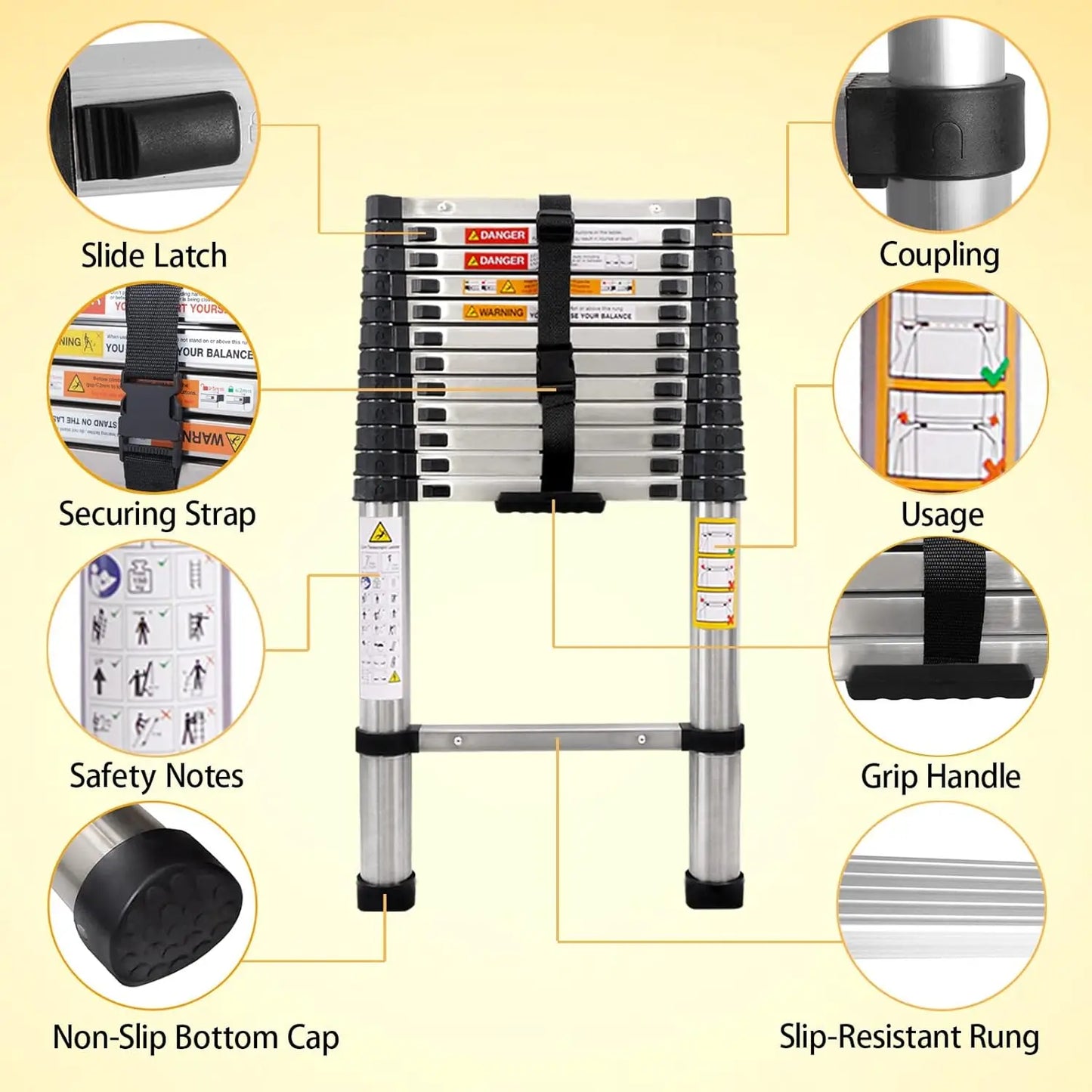 Échelle Télescopique DayPlus en Acier Inoxydable - Pliable et Portable - Capacité 150kg- Certifiée EN131