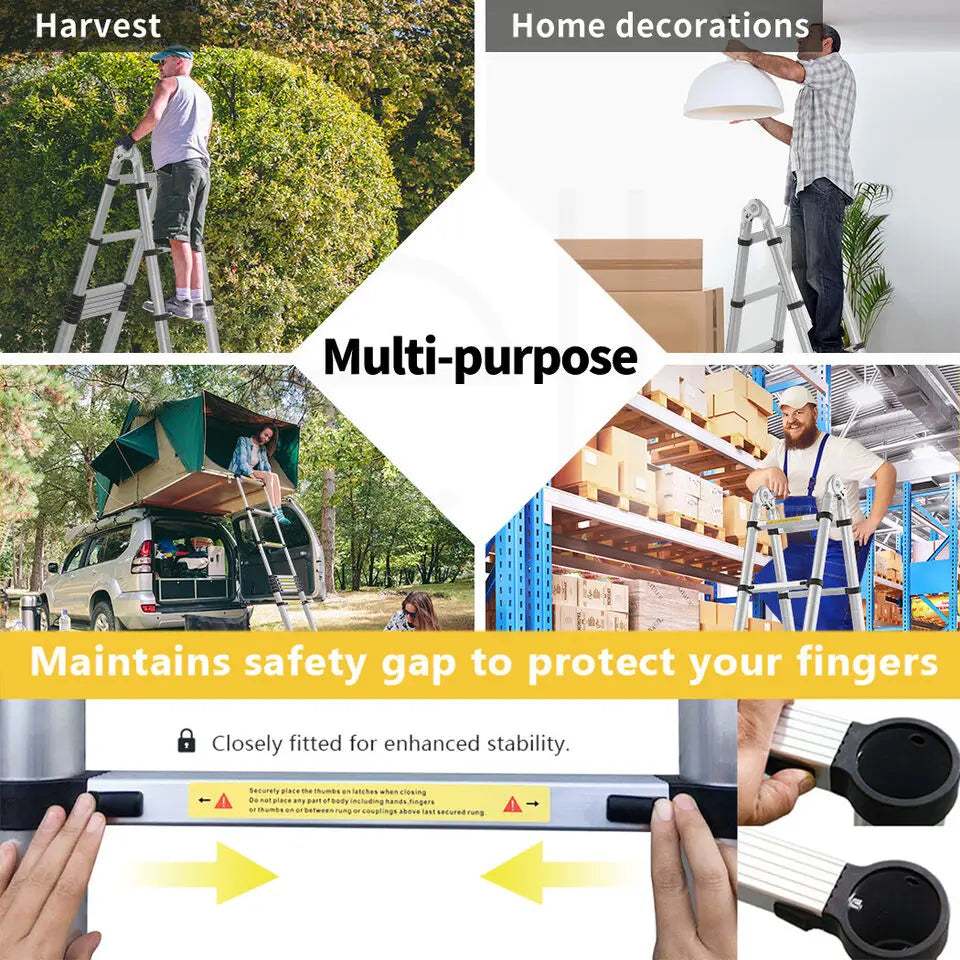 Échelle Télescopique DayPlus en Acier Inoxydable - Pliable et Portable - Capacité 150kg- Certifiée EN131