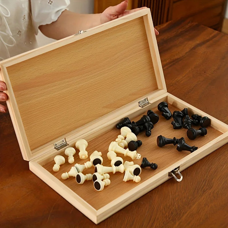 Jeu d'Échecs Magnétique Pliable en Bois Massif - Échiquier Portable pour Enfants et Famille - Jeu de Stratégie Éducatif
