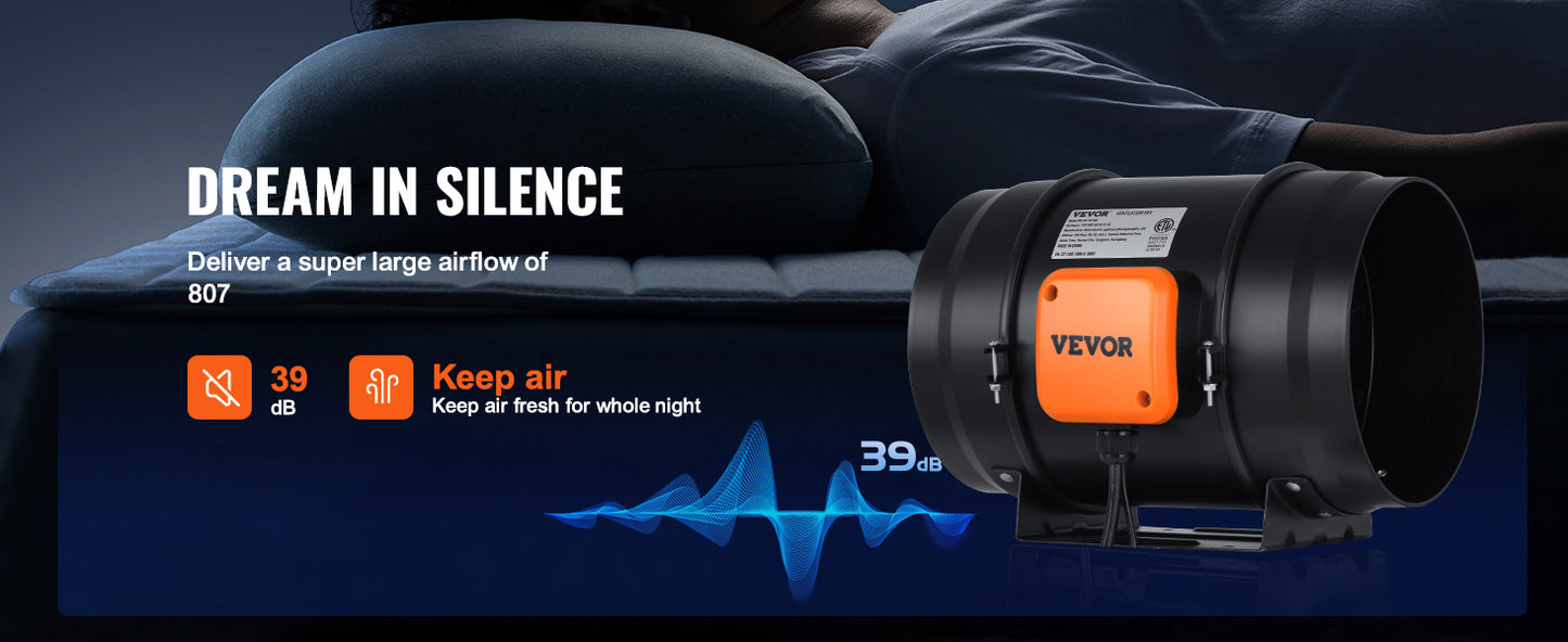 Ventilateur Extracteur d'Air VEVOR 4/6/8 Pouces avec Contrôleur Température et Humidité - Moteur EC Silencieux pour Ventilation Professionnelle