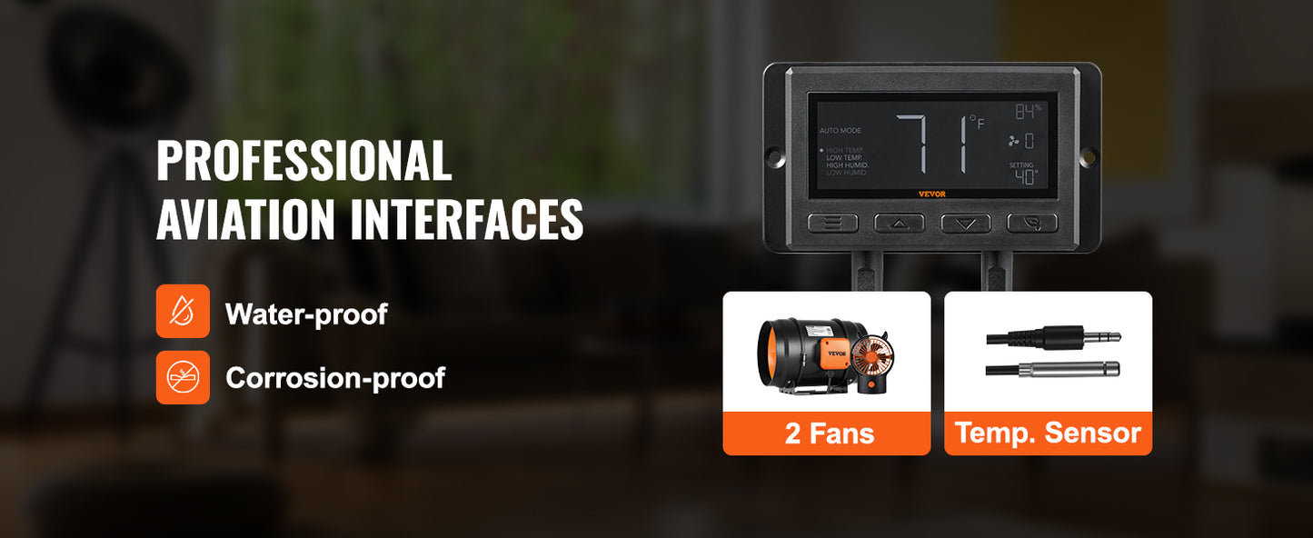 Ventilateur Extracteur d'Air VEVOR 4/6/8 Pouces avec Contrôleur Température et Humidité - Moteur EC Silencieux pour Ventilation Professionnelle