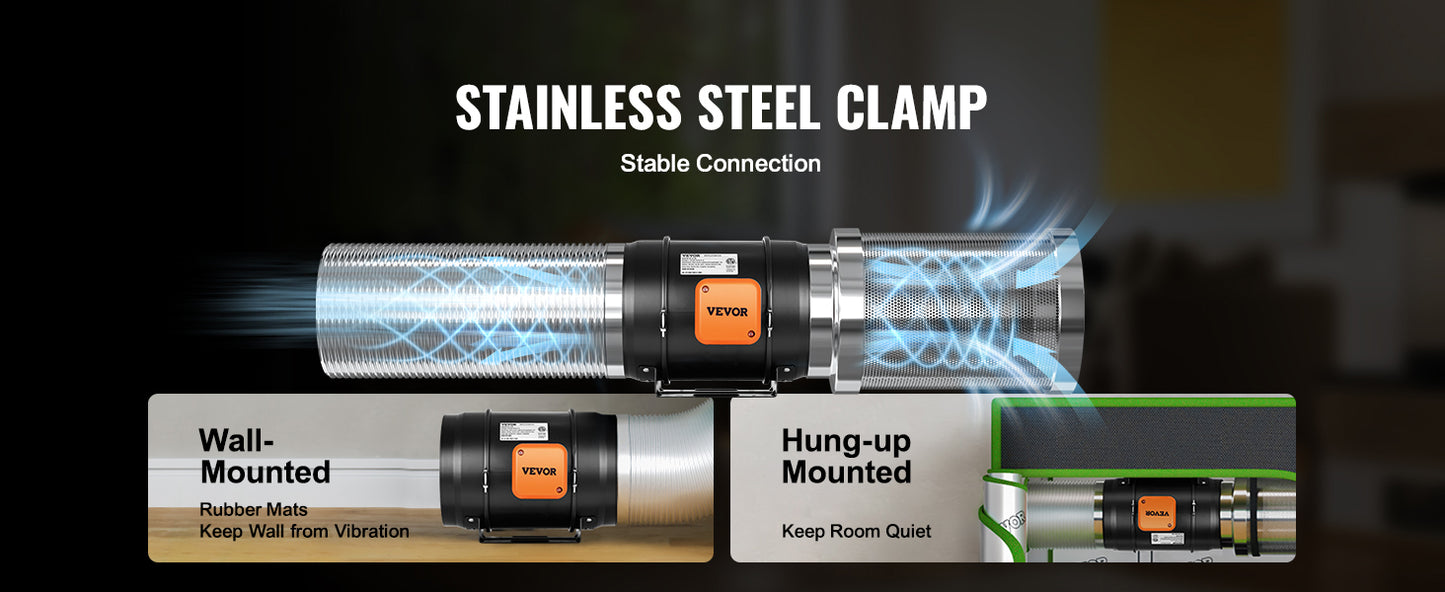 Ventilateur Extracteur d'Air VEVOR 4/6/8 Pouces avec Contrôleur Température et Humidité - Moteur EC Silencieux pour Ventilation Professionnelle